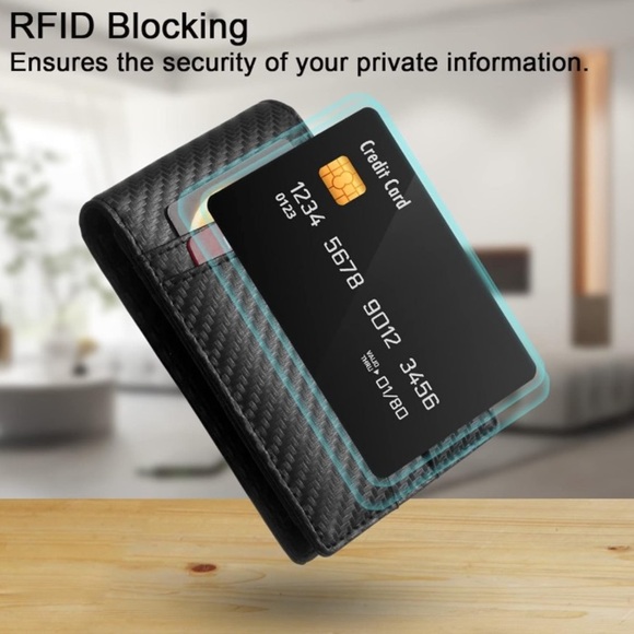 Men’s Wallet Slim Carbon Fibre Faux Leather wi/ Airtag Slot l/Card Holder | NEW - Picture 5 of 6